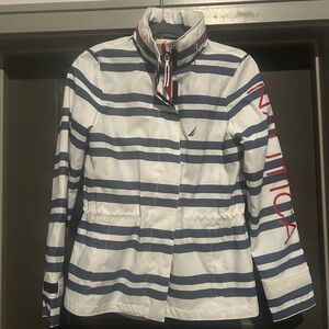 Nautica Women's Blue and White Striped Ski Jacket